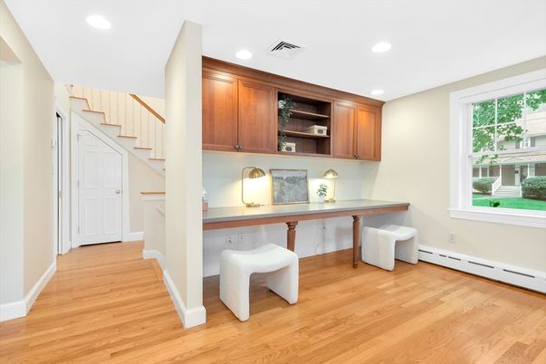 Home Office, Interior, Recessed Lighting, Wood Texture Flooring