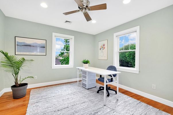 Home Office, Interior, Recessed Lighting, Wood Texture Flooring