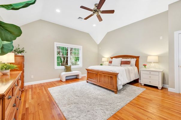 Bedroom, Interior, Recessed Lighting, Wood Texture Flooring