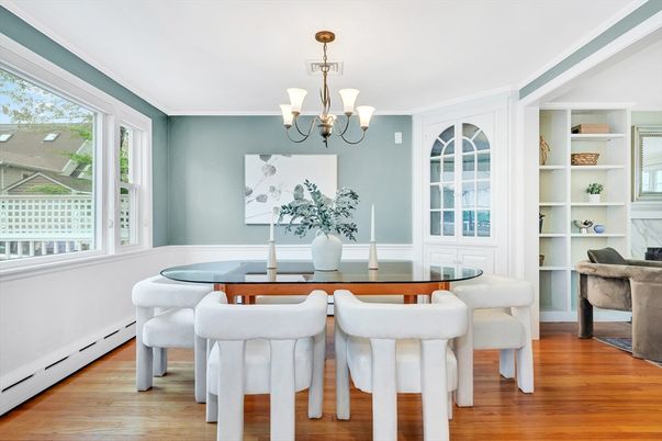 Chandelier, Dining room, Interior, Wood Texture Flooring