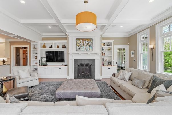Fireplace, Interior, Living room, Pendant Lights, Recessed Lighting