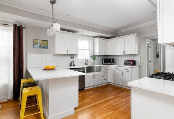 Interior, Kitchen, Pendant Lights, Stainless Steel Appliances, Wood Texture Flooring