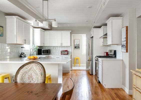 Interior, Kitchen, Pendant Lights, Wood Texture Flooring