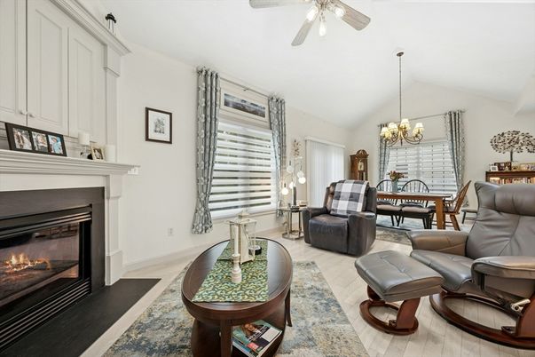 Chandelier, Dining room, Fireplace, Interior, Living room, Wood Texture Flooring