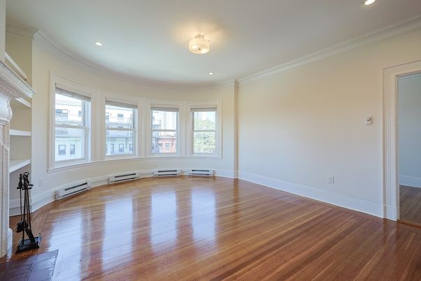 Empty room, Fireplace, Interior, Recessed Lighting, Wood Texture Flooring