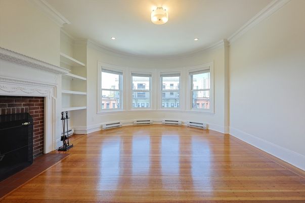 Empty room, Fireplace, Interior, Recessed Lighting, Wood Texture Flooring