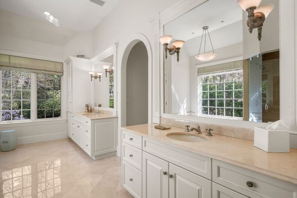 Bathroom, Dual Sink Vanities, Interior, Pendant Lights, Recessed Lighting