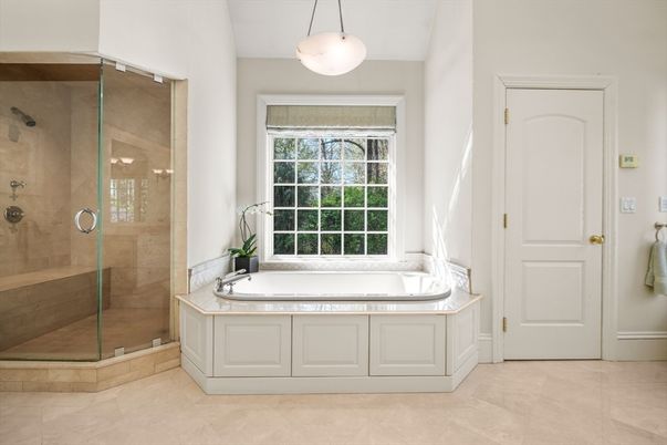 Bathroom, Glass Shower, Interior, Pendant Lights