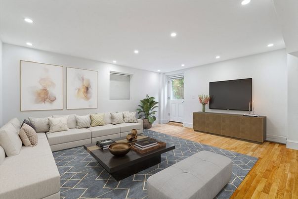 Interior, Living room, Recessed Lighting, Wood Texture Flooring
