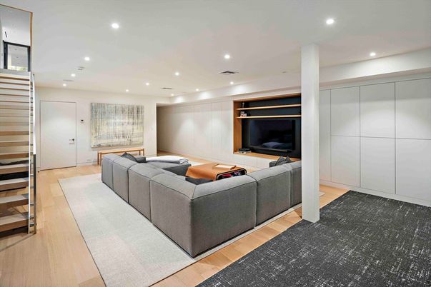 Interior, Living room, Recessed Lighting, Wood Texture Flooring