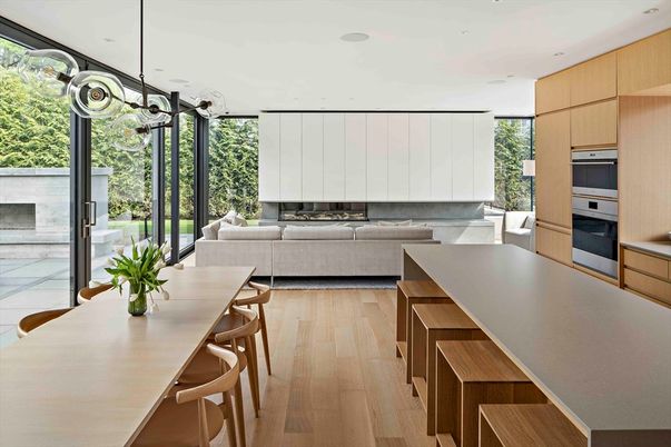 Dining room, Interior, Kitchen, Living room, Pendant Lights, Recessed Lighting, Wood Texture Flooring