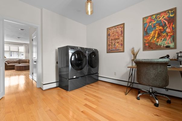 Home Office, Interior, Washer, Wood Texture Flooring