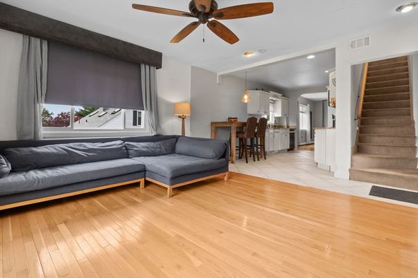 Dining room, Interior, Kitchen, Living room, Pendant Lights, Recessed Lighting, Wood Texture Flooring