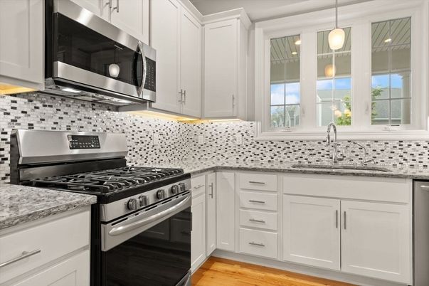 Interior, Kitchen, Pendant Lights, Stainless Steel Appliances, Wood Texture Flooring
