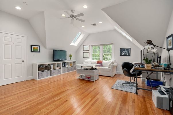 Home Office, Interior, Living room, Recessed Lighting, Wood Texture Flooring