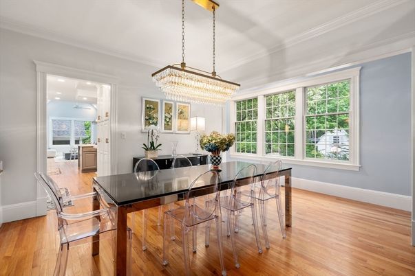 Chandelier, Dining room, Interior, Kitchen, Recessed Lighting, Wood Texture Flooring