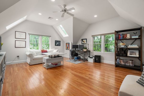 Home Office, Interior, Living room, Recessed Lighting, Wood Texture Flooring