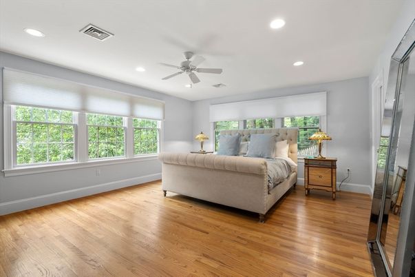 Bedroom, Interior, Recessed Lighting, Wood Texture Flooring