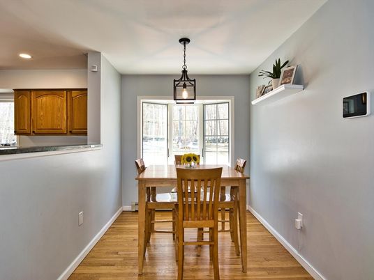 Dining room, Interior, Pendant Lights, Recessed Lighting, Wood Texture Flooring