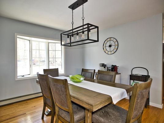 Dining room, Interior, Pendant Lights, Wood Texture Flooring