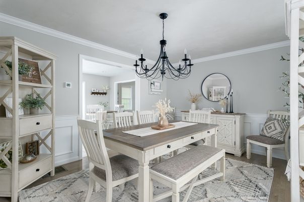 Chandelier, Dining room, Interior, Wood Texture Flooring