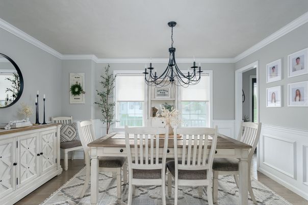 Chandelier, Dining room, Interior, Wood Texture Flooring