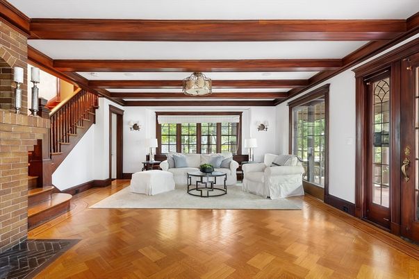 Fireplace, Interior, Living room, Stone Walls, Wooden Beams, Wood Texture Flooring