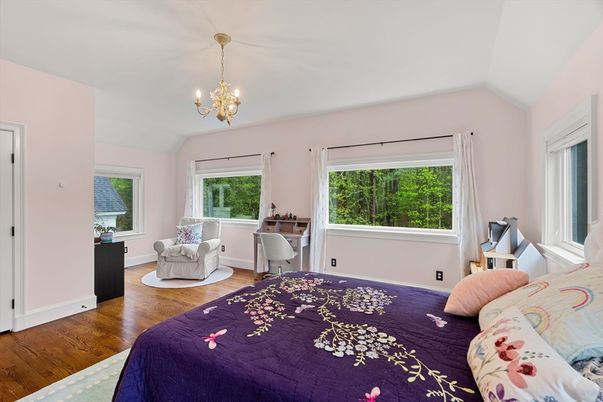 Bedroom, Chandelier, Interior, Wood Texture Flooring