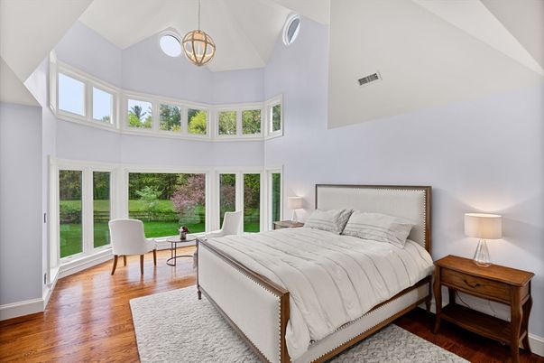 Bedroom, Interior, Pendant Lights, Wood Texture Flooring