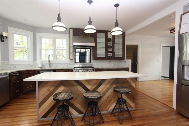 Interior, Kitchen, Pendant Lights, Stainless Steel Appliances, Wood Texture Flooring