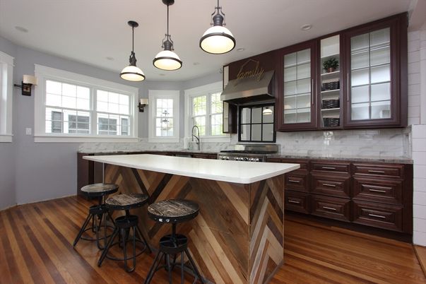 Interior, Kitchen, Pendant Lights, Recessed Lighting, Wood Texture Flooring
