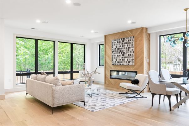 Interior, Living room, Recessed Lighting, Wood Texture Flooring