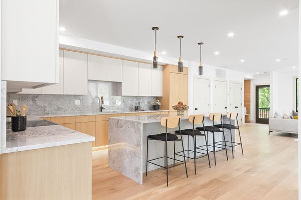 Interior, Kitchen, Pendant Lights, Recessed Lighting, Wood Texture Flooring