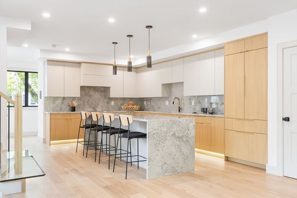 Interior, Kitchen, Pendant Lights, Recessed Lighting, Wood Texture Flooring