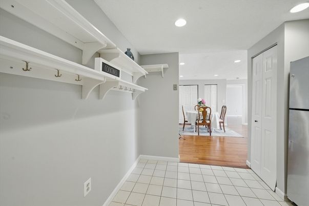 Dining room, Interior, Kitchen, Recessed Lighting, Stainless Steel Appliances, Wood Texture Flooring