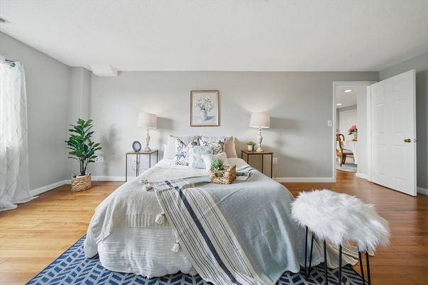 Bedroom, Interior, Recessed Lighting, Wood Texture Flooring