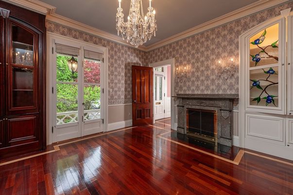 Chandelier, Empty room, Fireplace, Interior, Wood Texture Flooring
