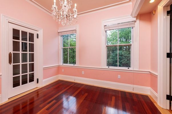 Chandelier, Empty room, Interior, Recessed Lighting, Wood Texture Flooring