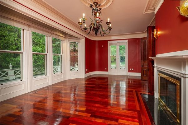 Chandelier, Empty room, Fireplace, Interior, Wood Texture Flooring
