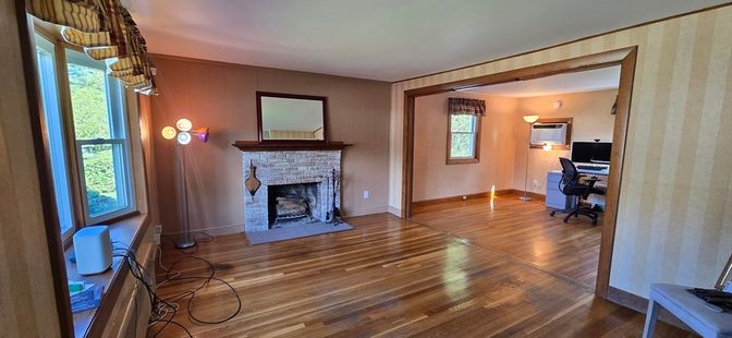 Fireplace, Home Office, Interior, Wood Texture Flooring