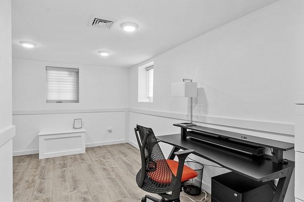 Home Office, Interior, Recessed Lighting, Wood Texture Flooring