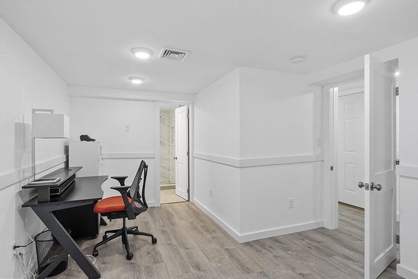 Home Office, Interior, Recessed Lighting, Wood Texture Flooring