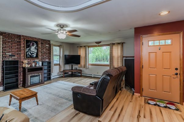 Interior, Recessed Lighting, Stone Walls, Wood Texture Flooring