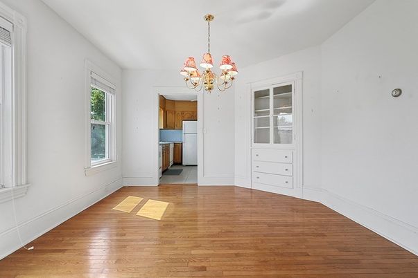 Chandelier, Empty room, Interior, Kitchen, Wood Texture Flooring