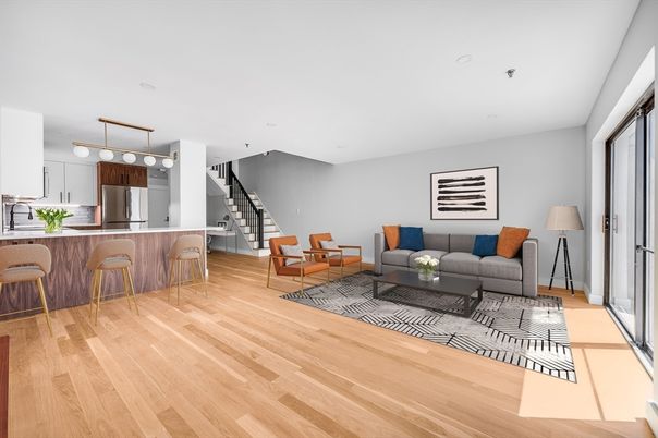 Interior, Kitchen, Living room, Stainless Steel Appliances, Wood Texture Flooring