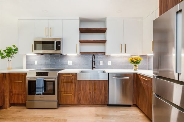 Interior, Kitchen, Stainless Steel Appliances, Wood Texture Flooring