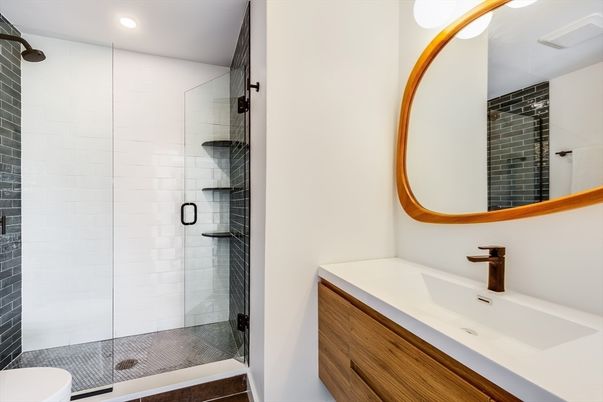 Bathroom, Glass Shower, Interior, Recessed Lighting