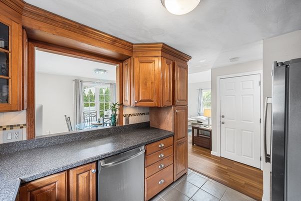Dining room, Interior, Kitchen, Recessed Lighting, Stainless Steel Appliances, Wood Texture Flooring