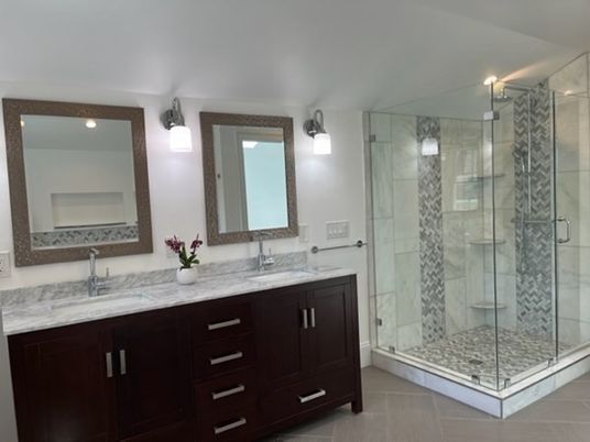 Bathroom, Dual Sink Vanities, Glass Shower, Interior, Recessed Lighting