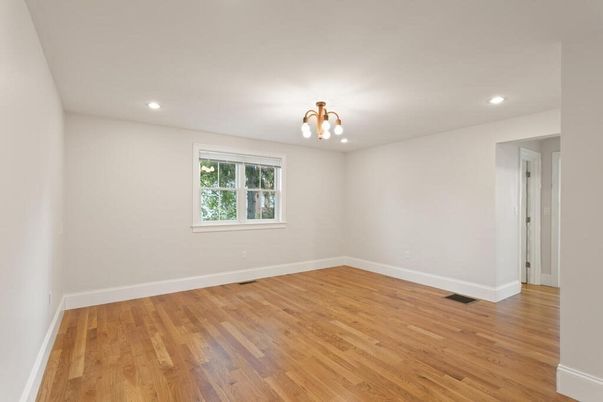 Empty room, Interior, Recessed Lighting, Wood Texture Flooring